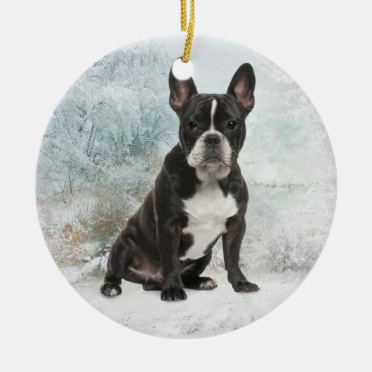 Franse kerstversiering met Bulldog Keramisch Ornament (Voorkant)