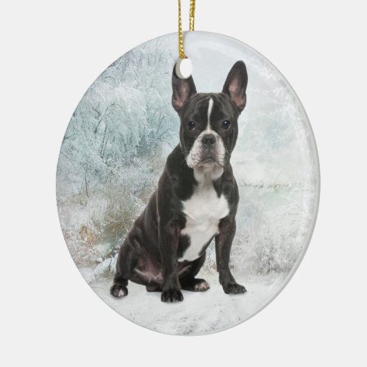 Franse kerstversiering met Bulldog Keramisch Ornament (Links)