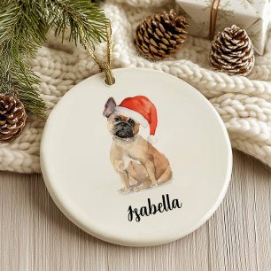 Franse kerstversiering met Bulldog Keramisch Ornament
