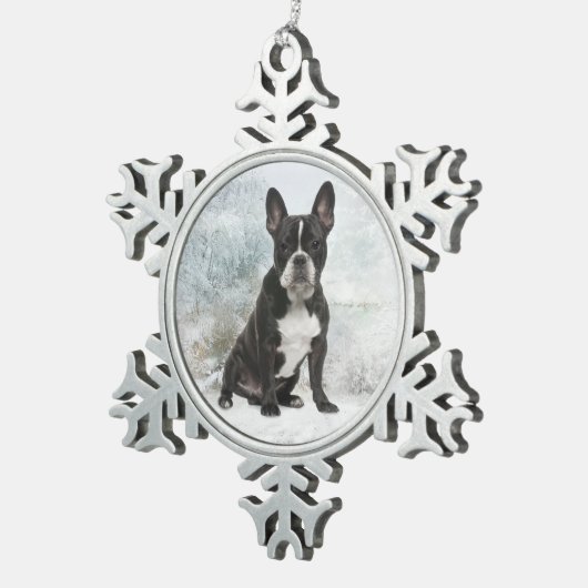 Franse kerstversiering met Bulldog Tin Sneeuwvlok Ornament (Rechts)