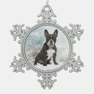Franse kerstversiering met Bulldog Tin Sneeuwvlok Ornament