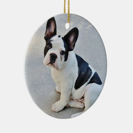 Franse kerstversiering met bulledog met uw foto keramisch ornament (Rechts)