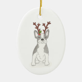 Franse kerstversiering voor bulldog keramisch ornament