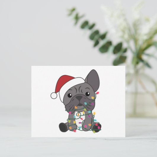 Franse kerstwintersneeuw met Bulldog Briefkaart (Staand voorkant)