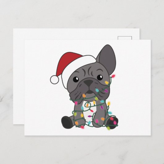 Franse kerstwintersneeuw met Bulldog Briefkaart (Voorkant / Achterkant)