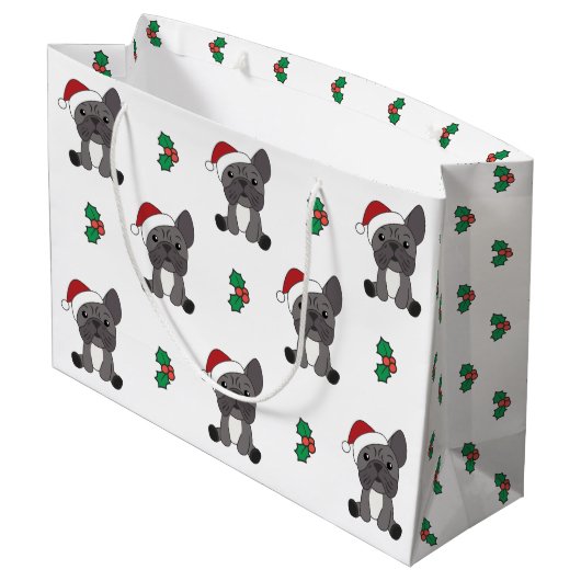 Franse kerstwintersneeuw met Bulldog Groot Cadeauzakje (Achterkant Gekanteld)