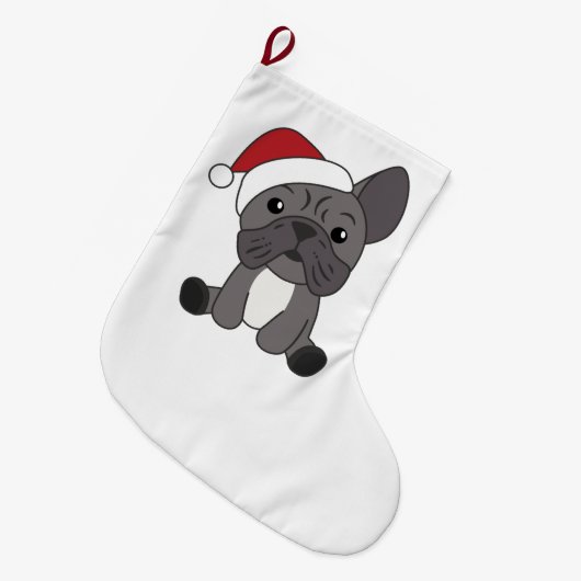 Franse kerstwintersneeuw met Bulldog Grote Kerstsok (Voorkant (Hangend))