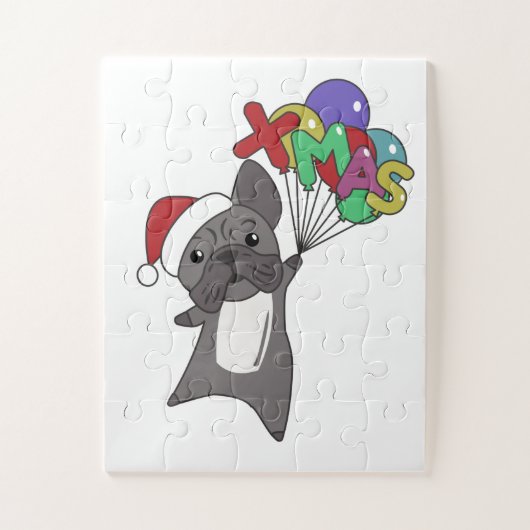 Franse kerstwintersneeuw met Bulldog Legpuzzel (Verticaal)