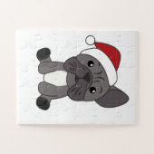Franse kerstwintersneeuw met Bulldog Legpuzzel (Horizontaal)