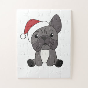 Franse kerstwintersneeuw met Bulldog Legpuzzel