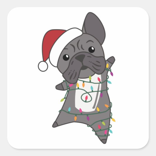 Franse kerstwintersneeuw met Bulldog Vierkante Sticker (Voorkant)