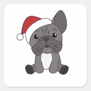 Franse kerstwintersneeuw met Bulldog Vierkante Sticker