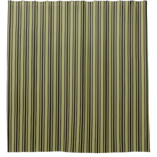 Franse Khaki Mattress Ticking Black Stripe Douchegordijn (Voorkant)