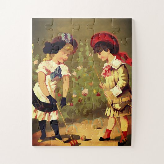  Franse kinderen - croquet Legpuzzel (Verticaal)
