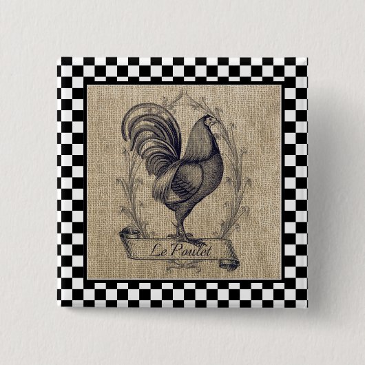 Franse kip op het bord Vierkante Button 5,1 Cm (Voorkant)