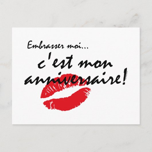 Franse Kiss me Birthday Briefkaart (Voorkant)