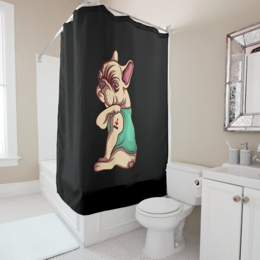 franse knelhond Ik hou van tattoo cadeau Douchegordijn (In situ)