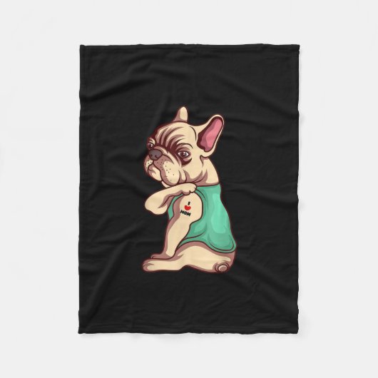franse knelhond Ik hou van tattoo cadeau Fleece Deken (Voorkant)