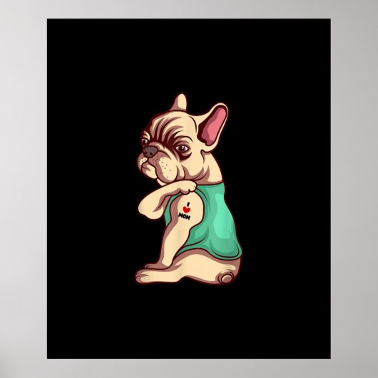 franse knelhond Ik hou van tattoo cadeau Poster (Voorkant)