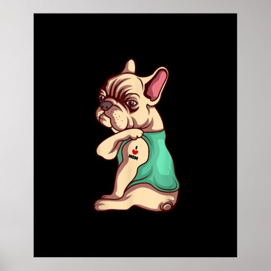 franse knelhond Ik hou van tattoo cadeau Poster (Voorkant)