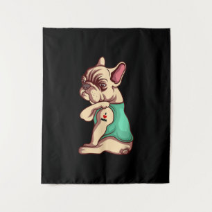 franse knelhond Ik hou van tattoo cadeau Wandkleed