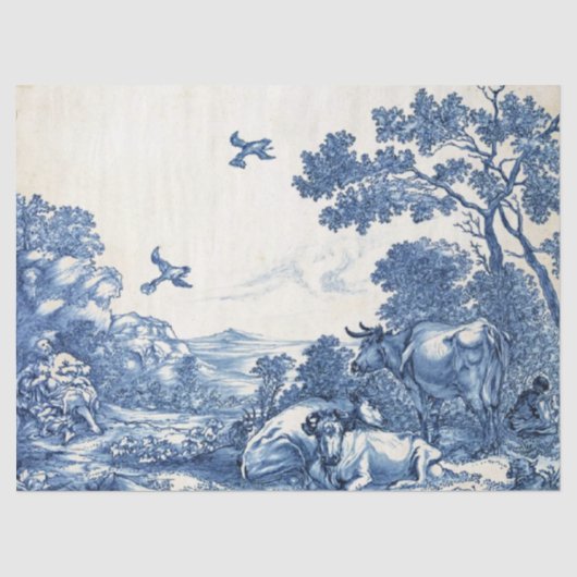 Franse Koe Blauw land Tissuepapier (Voorkant)