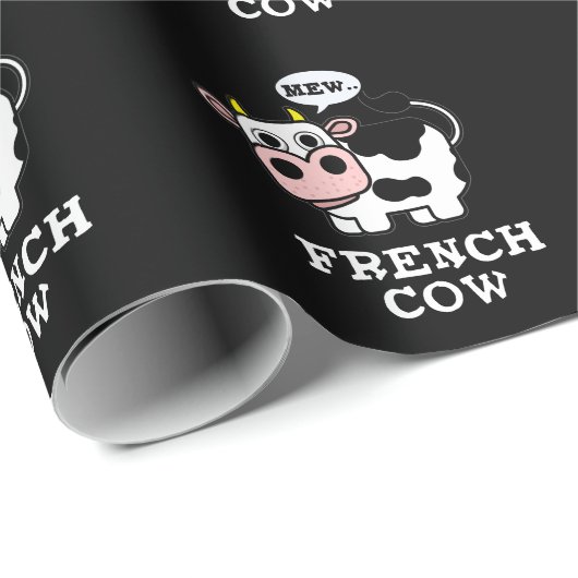 Franse Koe Funny Animal Pun Dark BG Cadeaupapier (Rol Hoek)