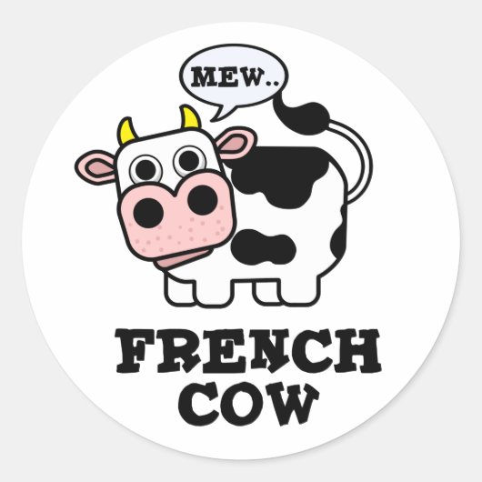 Franse Koe Funny Animal Pun Ronde Sticker (Voorkant)