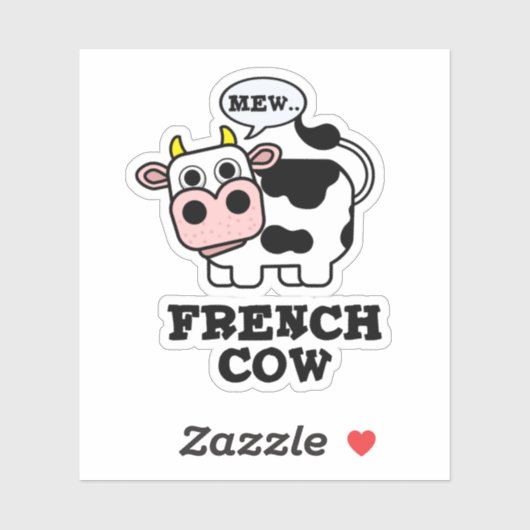 Franse Koe Funny Animal Pun Sticker (Vel)