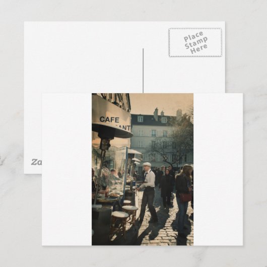 Franse koffiekelner briefkaart (Voorkant / Achterkant)