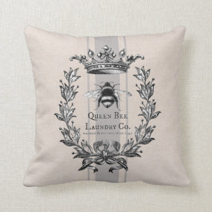 Franse koningin Bee, grijze gestreept faux graanza Kussen