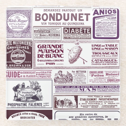Franse krant Ads 1910 Glazen Onderzetter (Voorkant)
