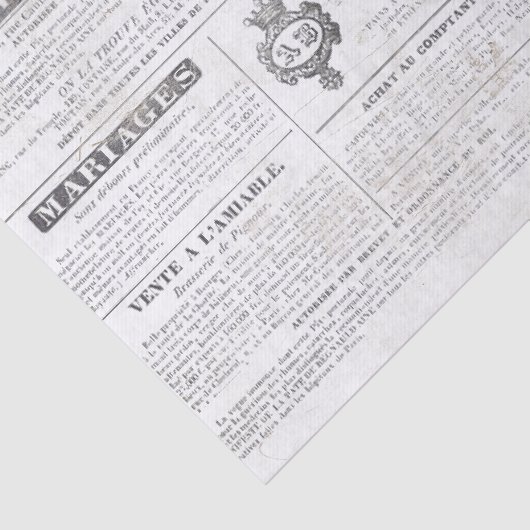 Franse krant Ads Crown Marriage Decoupage Tissuepapier (Detail)