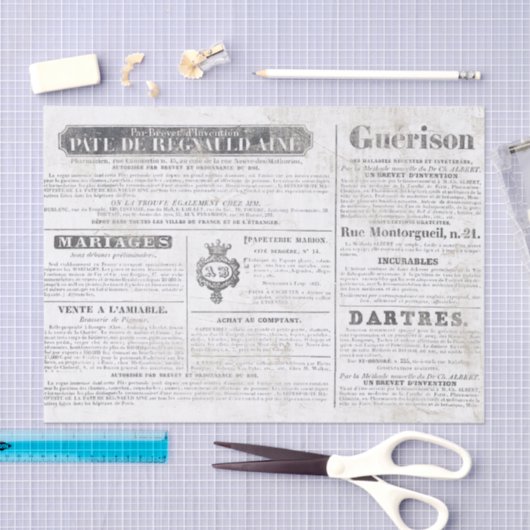 Franse krant Ads Crown Marriage Decoupage Tissuepapier (Craft)