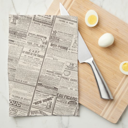 Franse krant Advertisements Pattern Theedoek (Quarter Fold)