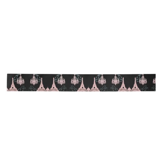 Franse kroonluchter zwart roze Parijs Eiffeltoren Satijnen Lint (Voorkant)