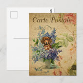  Franse kunstdrukken, honden Floral Briefkaart (Voorkant / Achterkant)