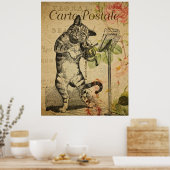 Franse kunstdrukken, kat en fiets Poster (Keuken)