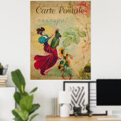  Franse kunstdrukken, retrovrouwen en vogels Poster (Thuiskantoor)