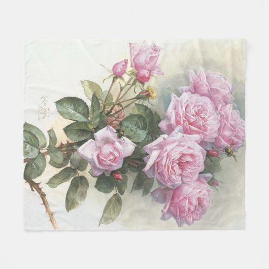 Franse kunstenaar Paul de Longpre roze rozen Fleece Deken (Voorkant (Horizontaal))