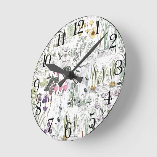 Franse kunstmuurklok : Botanische bloemen Ronde Klok (Hoek)
