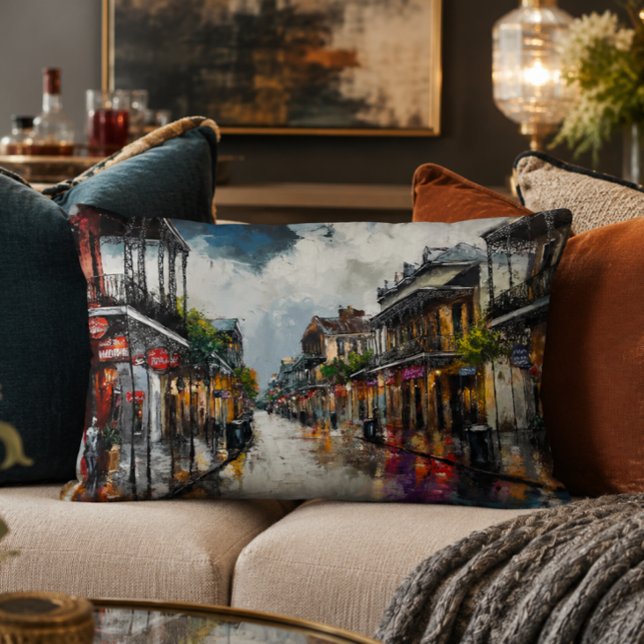 Franse Kwartaal Accentkussen 16x12 Accent Kussen (New Orleans Art | Affordable Wall Art | Bourbon Street Art Print | French Quarter Cityscape, Jazz Ba)