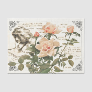 Franse Lady Pink Rose Franse Manuscript  Border Tissuepapier