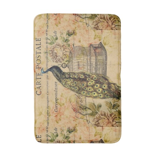 Franse land botanische kunst  pauw badmat (Voorkant Verticaal)