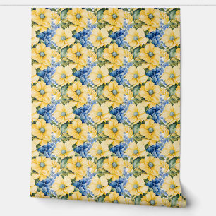 Franse land gele en blauwe bloemen behang