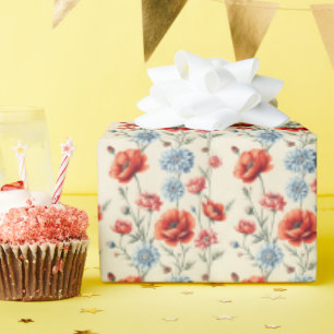 Franse land Poppy en Dahlia Cadeaupapier