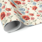 Franse land Poppy en Dahlia Cadeaupapier (Rol Hoek)