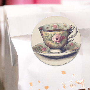  Franse land Shabby Chic Bloemen Tea Cup Ronde Sticker