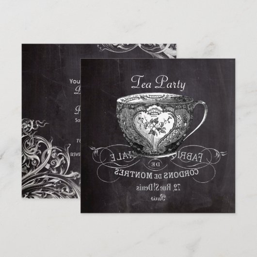 Franse land theekop krijtbord thee partij kaart (Voorkant / Achterkant)