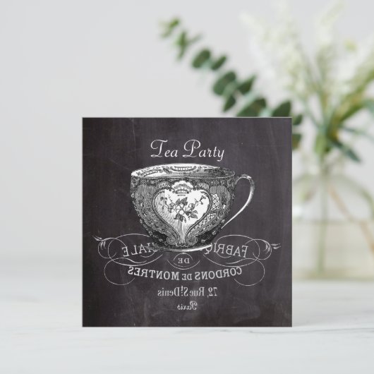 Franse land theekop krijtbord thee partij kaart (Staand voorkant)